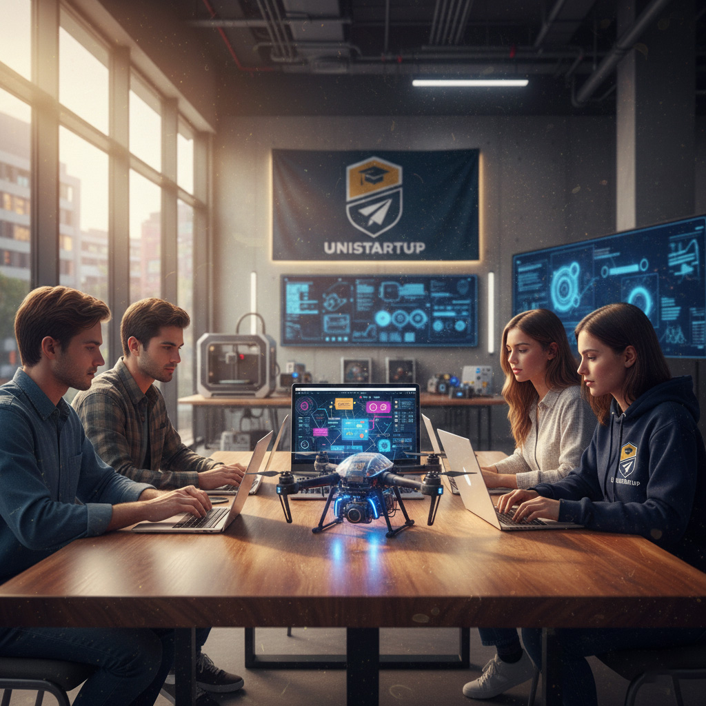 Students intensely collaborating on a startup project in an innovation lab.